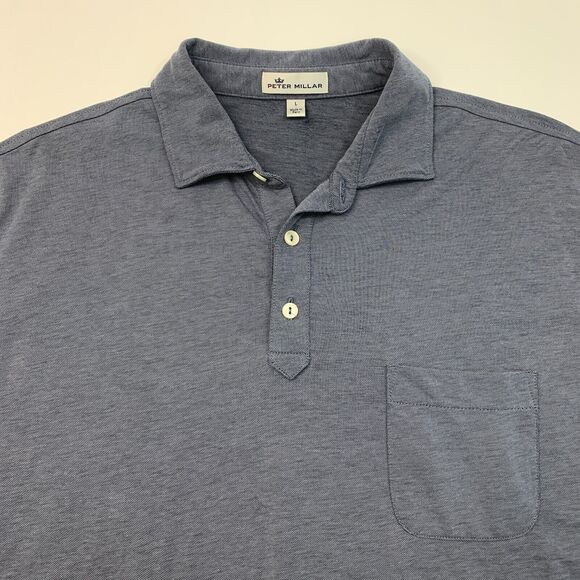 Peter Millar Polo Shirt Mens L Large Shark Whisper Rock Cotton Blend Pocket Golf - Picture 4 of 12